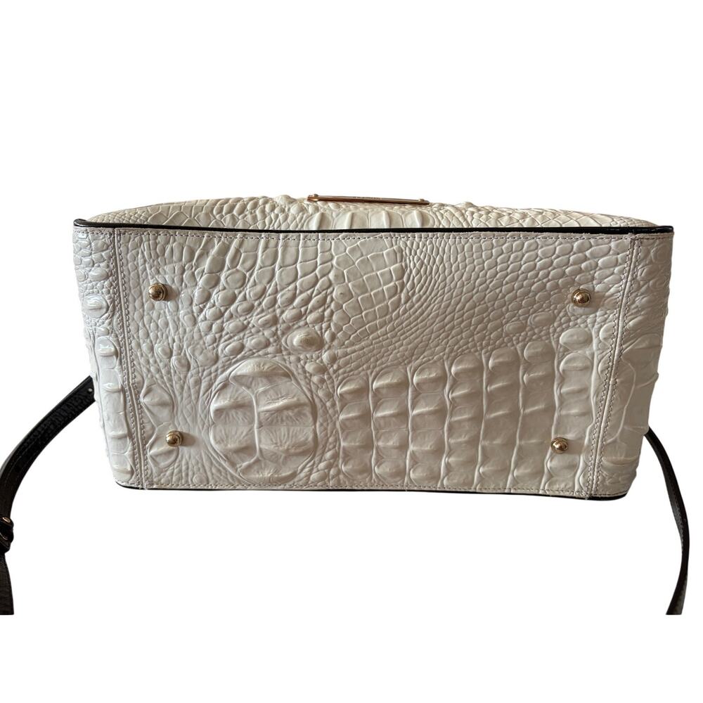 Retired Brahmin Hudson Satchel Magnolia Stripe Melbourne Leather Dome Crossbody - Picture 3 of 10